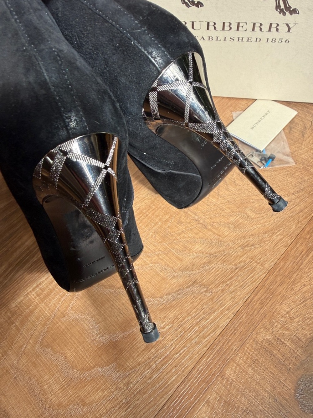 Burberry Black Suede Pointed Stiletto Ankle Booties Size 36 or US 6 - Picture 3 of 8